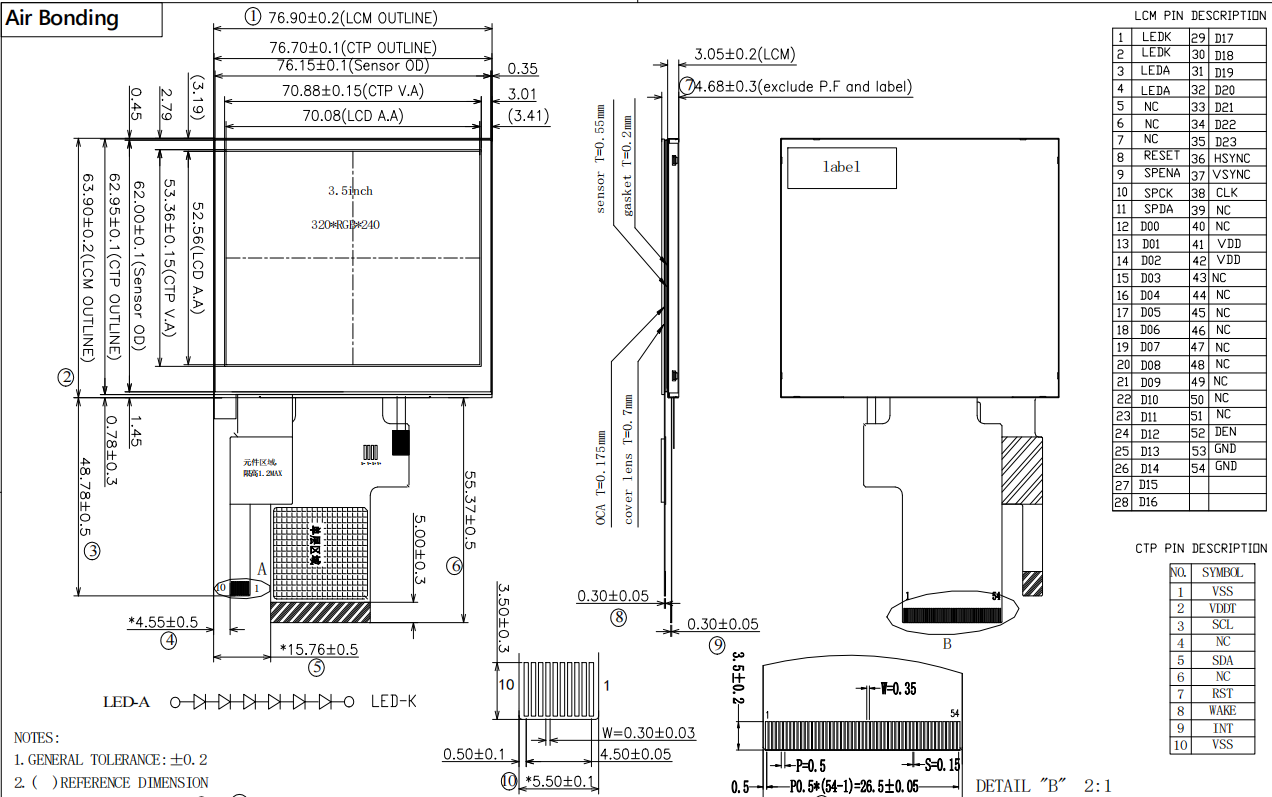 3.5" rgb 24 bits lcd display