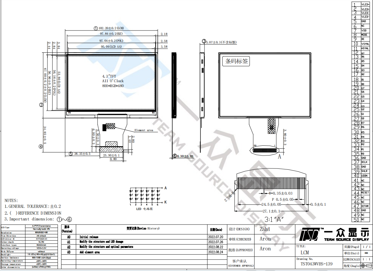 4.3 inch tft lcd module