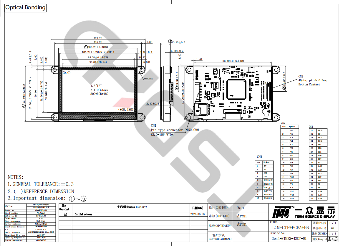 4.3 inch smart lcd display
